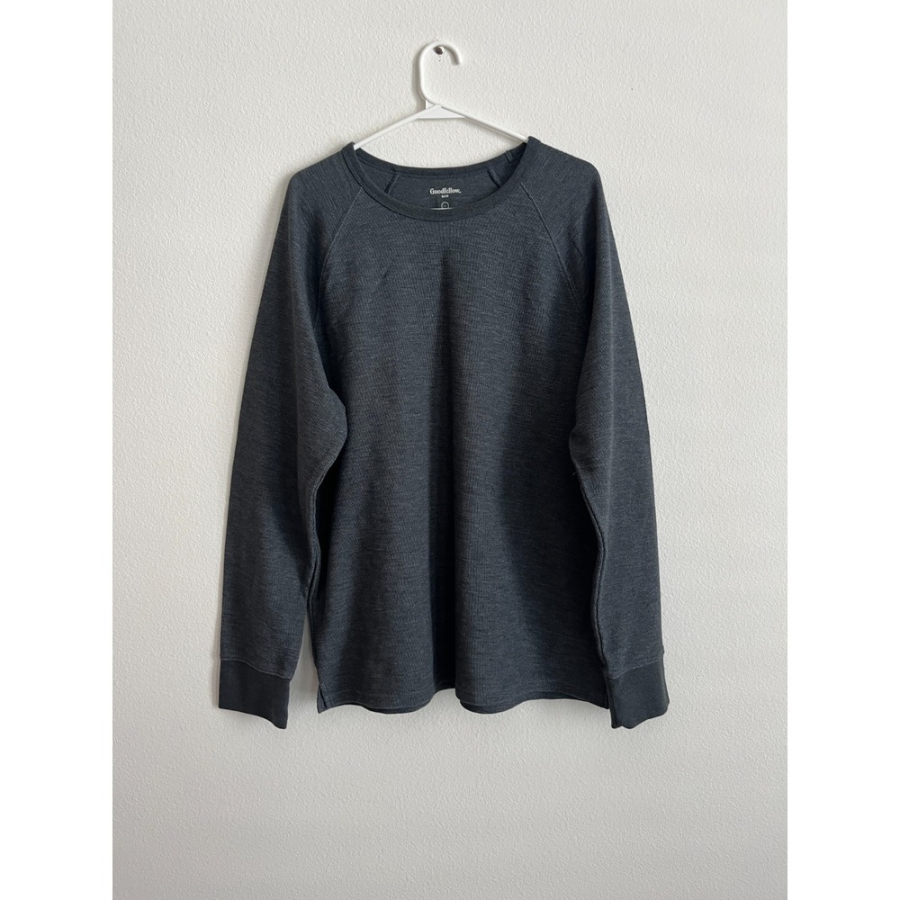 Goodfellow & Co Thermal Shirt Men Large Gray Side Slit Waffle Knit Raglan Sleeve